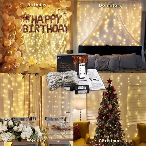 300 LED Remote Control curtain lights Plug in Fairy Outdoor Window String light - Picture 2 of 6